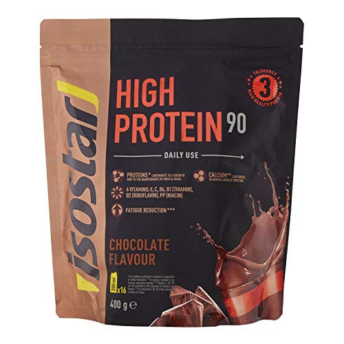 Isostar High Protein 90 Poudre pour Boisson Hyperprotéinée, Chocolat, 16 Boissons, 400 g