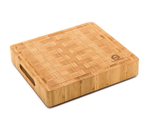 Small End Grain Bamboo Cutting Board | Professional, Antibacterial Butcher Block | Non-Slip