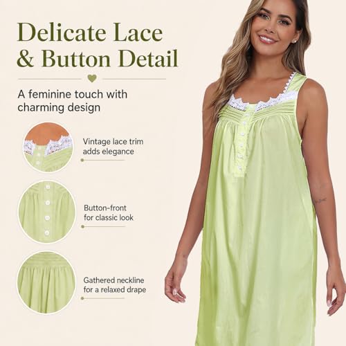 Image of Viakeo 100% Cotton Nightgowns for Women | Sleeveless Sleep Dress, Sleepwear Lounge Dress, Button Nightshirs with pockets