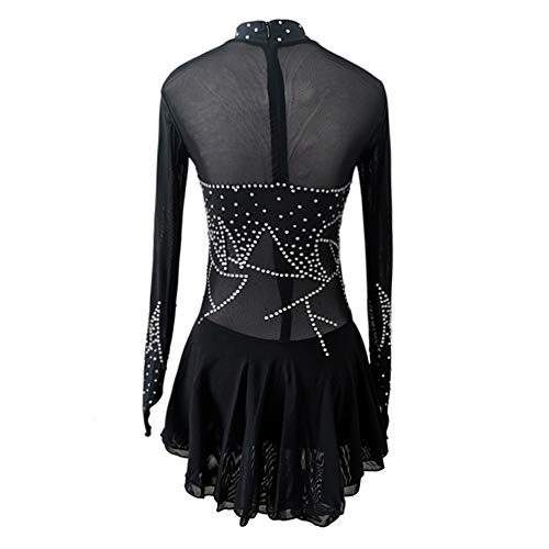 LIUHUO Vestido de patinação na silhueta para meninas Black Ice Skating Unitards Joias para competiçã