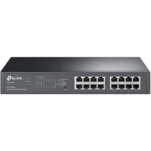 TP-LINK (TL-SG1016PE) 16-Port Gigabit Easy Smart Desktop/Rackmount Switch, 8-Port PoE, Metal