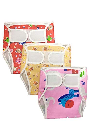 Baby Shopiieee Reusable Padded Strap Diaper Pant / Reusable Pocket Diaper/ Baby Cloth Diaper / Outside Printed Cotton Inside Plastic Diaper Pant (Muslin)- Set of 3 (3-6 Months ) Print & Color May Vary - M (3 Pieces)-picture-28