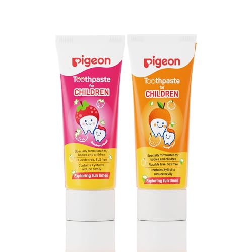 Image of Pigeon Strawberry & Orange Toothpaste for Babies & Kids 45 g (Pack of 2) | Fluoride & SLS Free | Colour & Paraben Free | pH-Balanced Gentle Oral Care