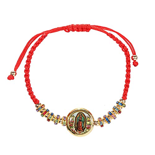 BONITTER 12 PCS Virgin Mary/Saint Benedict/Saint Jude Rosary Handmade Red Knot String Luck Bracelet Men Or Women As Gifts and Used in Prayer (Red Rope-Round Enamel Virgin Mary)2