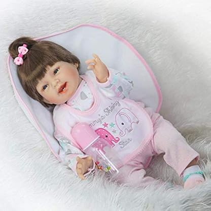 THj 22 Zoll realistische lächelnde Silikon wiedergeborene Babypuppen Rosa Elefant gewichteter Stoffkörper Neugeborene… – Bild 5