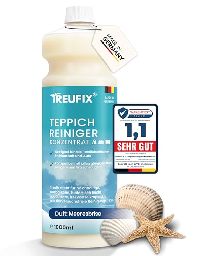 Treufix Teppichreiniger & Polsterreiniger Konzentrat für alle Teppichböden und Polster | Effektives Teppich Reinigungsmittel 1L | Geeignet für alle Waschsauger und Nasssauger - Meeresbrise Treufix Teppichreiniger & Polsterreiniger Konzentrat für alle Teppichböden und Polster | Effektives Teppich Reinigungsmittel 1L | Geeignet für alle Waschsauger und Nasssauger - Meeresbrise