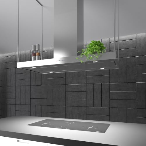 Image of Futuro Futuro Europe Series Island Mount Range Hood, Italian Stainless Steel Ceiling Chimney Hood with Perimeter Suction & Multi-Speed Blower (48 inch)