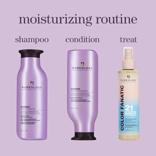 Pureology Hydrate Shampoo & Conditioner Set - For Dry or Color-Treated Hair, Intense Hydration & Softness, With Rose Extract & Green Tea, Vegan & Sulfate-Free, 33.8 Fl Oz