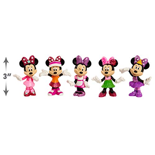 Disney Junior Minnie Mouse 3 Inch Tall Collectible Figure Set, 5 Piece Set Includes Tennis, Hula, Candy Maker, Popstar, And Ballerina Outfits, By Just Play #TOP4