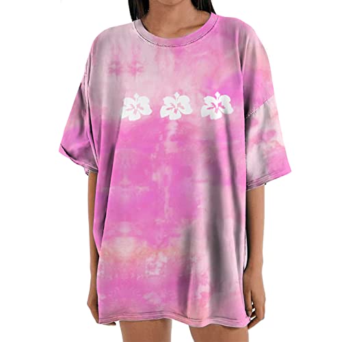 Camiseta Mujer Manga Corta Verano Estampado Moda Suelto Cuello Redondo Túnica Tops Largo Algodón Fiesta Casual T-Shirt Camisa Elegante Cómodo Original Basic Oversize tee Talla Grande 2025