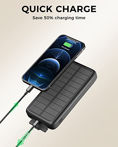 Riapow Solar Charger Power Bank - 26800mAh Portable Phone Charger Fast Charging Power Bank with 3 USB Outputs External Battery Pack for Samsung iPhone