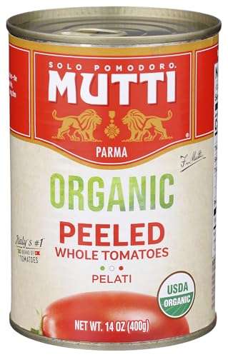 Mutti Organic Whole Peeled Tomatoes (Pelati), 14 oz. | 6 Pack | Italy’s #1 Brand of Tomatoes | Fresh Taste for Cooking | Canned Tomatoes | Vegan Friendly & Gluten Free | No Additives or Preservatives
