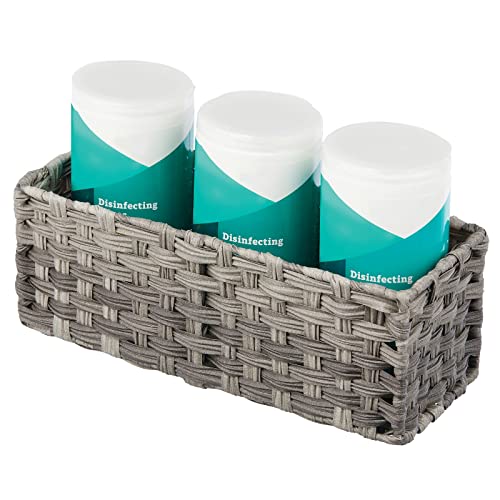 Mdesign Rustic Farmhouse Woven Toilet Paper Holder Basket - Small Storage Organizer Tank Topper For Bathroom Counter Or Top Of Toilet - Holds 3 Rolls Of Toilet Paper - Gray Ombre #TOP4