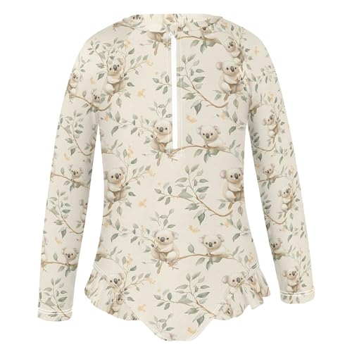 Cute Koala Girls Long Sleeve Rashguard Swimsuit UV Protection One-Piece Swimwear Bathing Suit B04041392