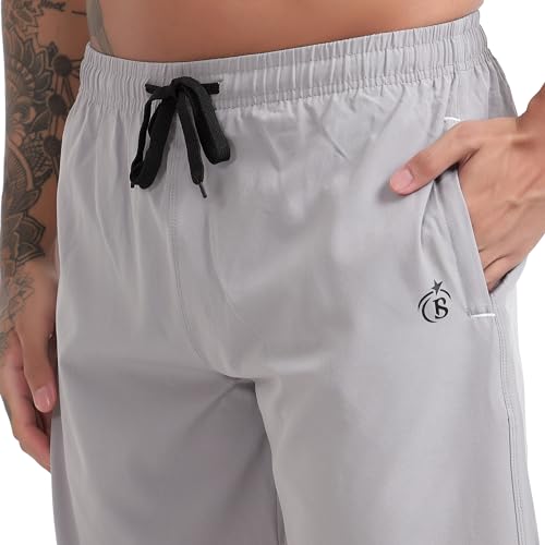 Image of BLUE STAR SHARK Athletic Sports Shorts for Men with Zip Pockets and Elastic Waistband Quick Dry Lightweight Activewear Combo - Pack of 2 (Color: Blue and Grey, Size:L)