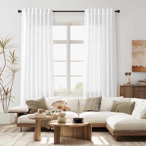 Image of Joywell Linen Curtains 96 Inches Long for Living Room White