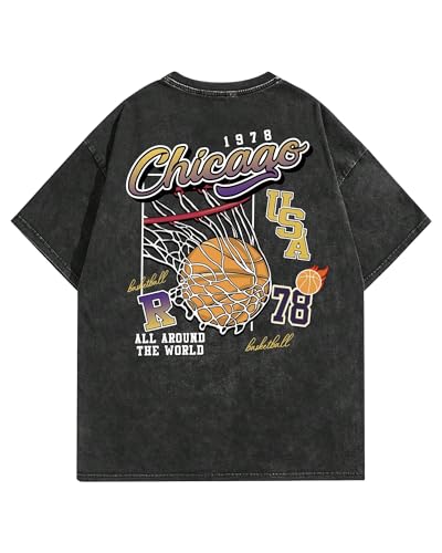 Mens Graphic Tees Vintage Unisex Acid Wash Streetwear Cotton Oversized T-Shirts Loose Fit Summer Tops for Men Women