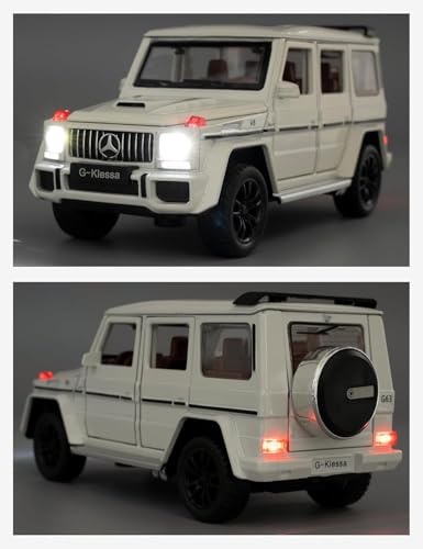 Image of 1:32 Scale Car Model Compatible Collectible Benz G63 AMG Diecast Toy Vehicle, Zinc Alloy Pull Back Toy Car with Sound and Light for Adults, Boys, and Girls (White)