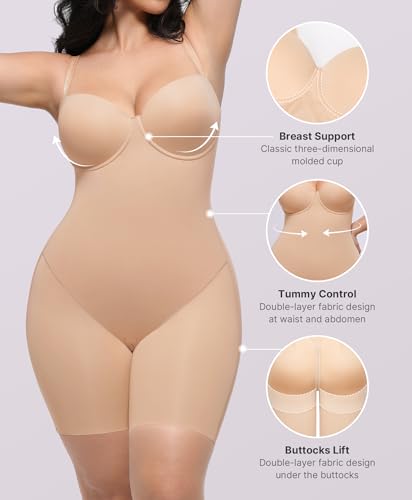 SHAPELLX Shapewear for Women Strapless Bodysuits Tummy Control Body Shaper Butt Lifting Shapewear with Removable Straps4