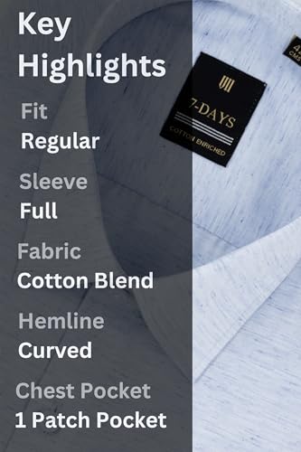Image of 7-DAYS Premium Men's Formal Shirts - Cotton Rich, Textured Self-Design, Full Sleeve, Regular Fit, Wrinkle Resistant, with Pocket - Perfect for Office