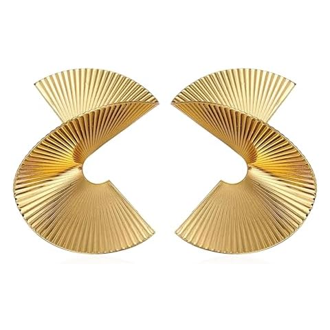 Seakuur Big Gold Geometric Earrings Exaggerated Statement Earrings Punk Stylish Sectored Twisted Earring Jewelry for Women (Gold) Cover