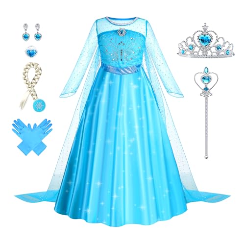 Foierp Vestido princesa Elsa disfarce princesa Elsa menina com acessórios disfarces Elsa para festa de Halloween aniversário carnaval cosplay