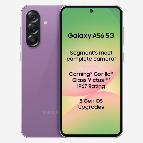 Samsung Galaxy A56 5G (Awesome Violet Glow, 8GB, 256GB) | Segment Most Complete Triple Camera | AI Editing | 4nm Processor | sAMOLED Display| Gorilla 
