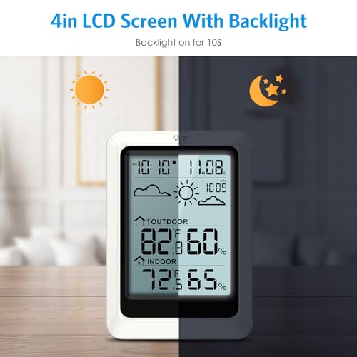 AMIR Upgraded Digital Thermometer, Indoor Outdoor Thermometer Wireless Weather Station, Humidity Meter Monitor Battery Powered, Backlight Display Room Thermometer - Thumbnail 5