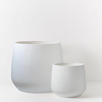 Olly & Rose Set of 2 Extra Large Fibrestone Planters Curved - Indoor and Outdoor Plant Pots XL - White 55cm and 43cm Diameter