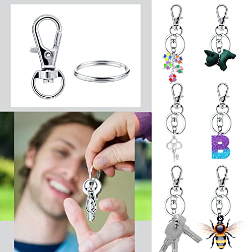 Schlüsselring Klein 80Stk Karabiner Schlüsselanhänger Basteln Selber Machen Ringe Karabinerhaken mit Drehgelenk(Silber)