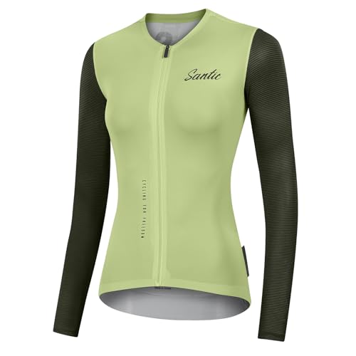 Santic Camisa feminina de ciclismo de manga comprida Pro Bike com zíper completo FPS 50+ MTB Jersey