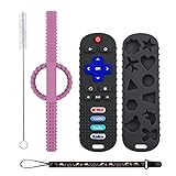 Baby Teether Toys - TV Remote Control Shape Silicone Toddler Teething Toys for Babies 6-12 Months (Black + Dark Purple)