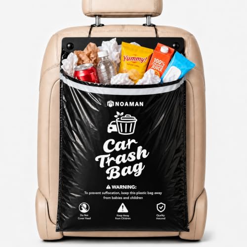 Image of Noaman 50PCS 1 Pack Car Trash Bags, 2.5 Gal Disposable Garbage Bags for Car, SUV, Truck and RV, Leak-Resistant Odor-Control Bags, Stick-On or Headrest Mount, Alternative to Car Trash Can, Black