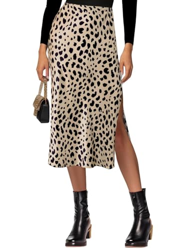 Gonna midi a vita alta in raso con elastico in vita e spacco laterale