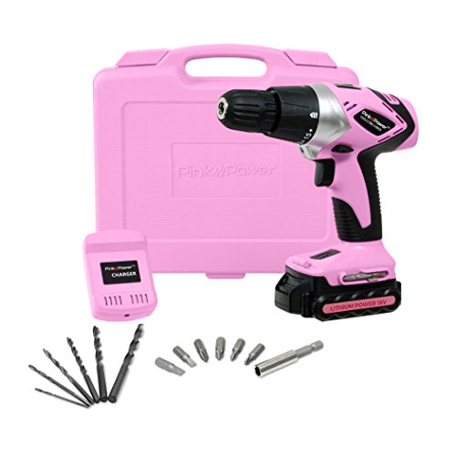 Pink Power PP181LI 18 Volt Lithium-Ion Cordless Electric Drill Driver Kit for Women- Tool Case, Drill Set, Battery & Charger