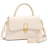 Crossbody Bag for Women Small Satchel Purse, Pebbled PU Leather Handbag with Top Handle, Adjustable Strap, Gold Turn Lock, Zip Pocket, White Everyday Shoulder Bag
