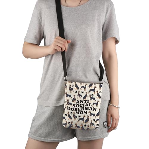 G2TUP Funny Doberman Lover Gift Anti Social Doberman Mom Crossbody Bag Doberman Mama Travel Bag Dog Lover Gift4