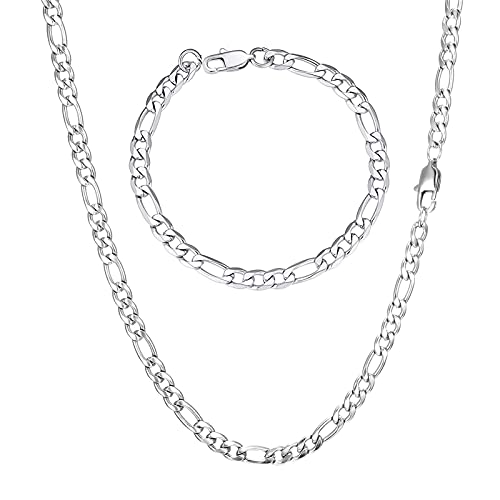 AFSTALR Chaîne Figaro 1+3 Homme Collier et Bracelet en Acier Inoxydable Argent 5mm de Large 61cm Bijoux Cadeau