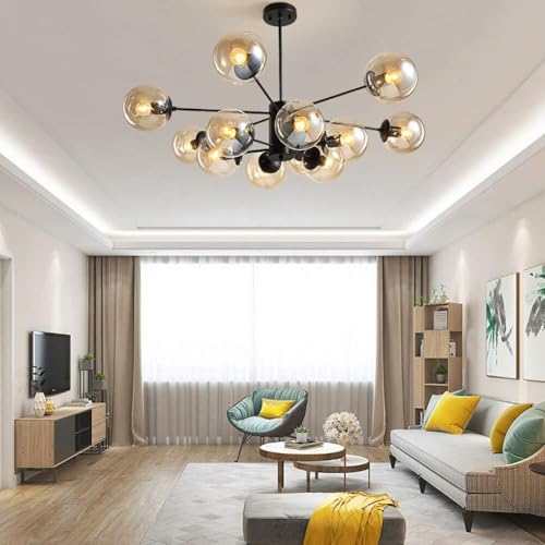Lustre plafonnier boule verre ambré 6 lampes HMJGDZG - 4