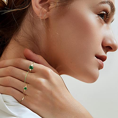 Pnyfil 4Pcs Emerald Rings For Women, 14K Gold/Silver Plated Stacking Rings Set Dainty Emerald Ring, Stackable Emerald Green Rings For Women Girls Simple Midi Thumb Finger Rings Size 6 To 9 #TOP2