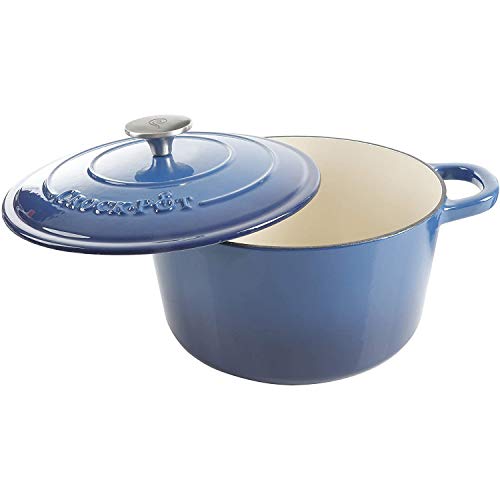 Image of Crock-Pot Artisan 5-Quart Round Enameled Cast Iron Dutch Oven - Blue, Durable Heavy-Duty Cookware for Slow Cooking, Roasting, Baking with Lid