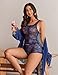 Avidlove Womens Lingerie Set 3 Piece Bra and Panty Sets with Lace Kimono Robe Sleepwear Mesh Nightgown (Navy Blue, X-Large)