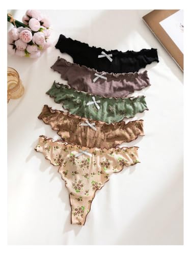 Image of GORGLITTER Women's 5pack Cute Panties Floral Print Low Rise Frilly Panties
