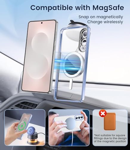 Image of VONZEE Clear Logo Electroplating Transparent Case for Samsung Galaxy S26 5G, Magnetic Plating [Support for MagSafe Charger] Electroplate TPU Cover- Sierra Blue