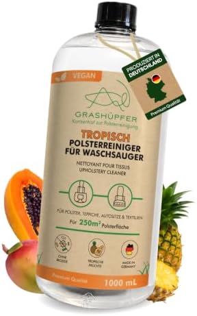 GRASHÜPFER® Polsterreiniger Konzentrat 1L [TROPISCH] – Reinigungsmittel für Waschsauger & Nasssauger – für Sofa, Teppich, Matratze & Autositze – kompatibel mit Bissell, Kärcher, Vo
