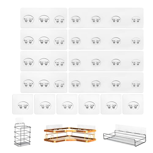 KaiwayInno 14 Pack Shower Caddy Adhesive Replacement Strong Shower Shelf Adhesive Hooks for Corner Shelf Basket Bathroom Rack Kitchen Rack and Soap Holder