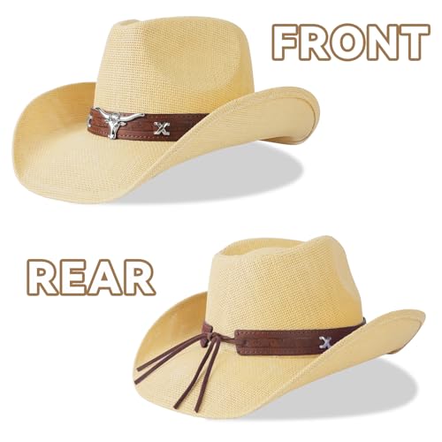 Image of WQWOVRVO Cowboy Hat,Cowgirl Hat,Western Cowboy Hats for Women /Mens /Straw Wide with Shapeable Brim Cowboy Hat for Womens