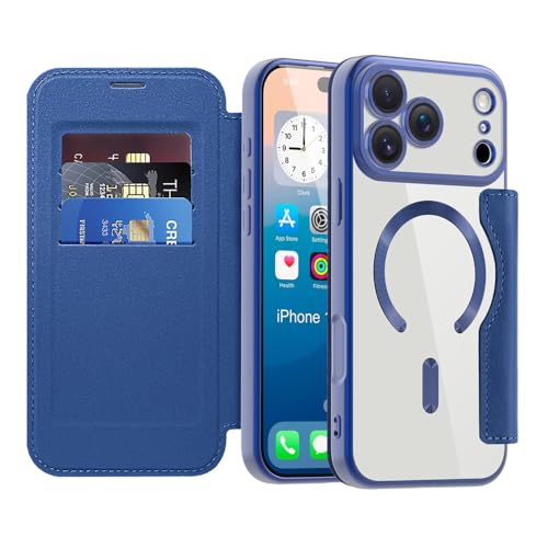 Étui en cuir synthétique plaqué pour iPhone 17 Pro Max avec dos transparent chic et MagSafe