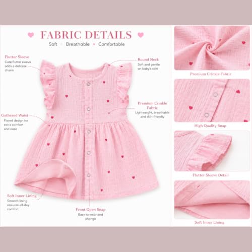 Image of Lilimi Toddler Baby Girl Cotton Muslin Dress, Breathable Flutter Sleeve Button-Front Cute Frocks