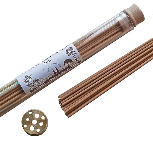 Varillas de Incienso de Sándalo de Mysore, 20 cm, 10 g, con Soporte Metálico